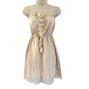 Amanda‎ Uprichard Tube Mini Dress Ruffle Front Lace Trim Champagne Cream Size XS